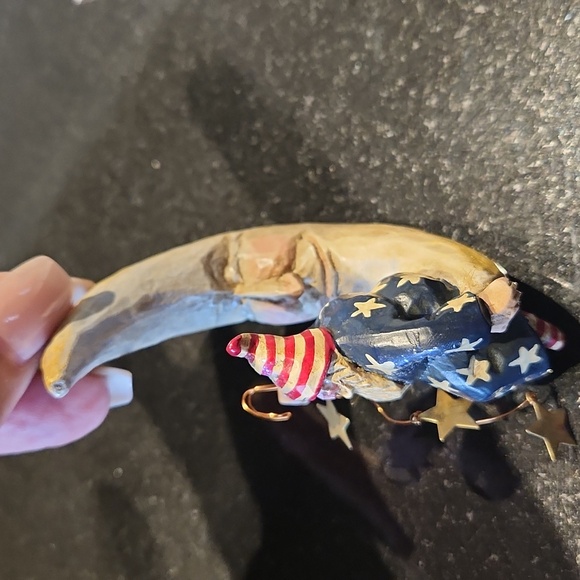 Vtg Pam Schifferl Santa on Moon Christmas Ornament Folk Art - Picture 2 of 5